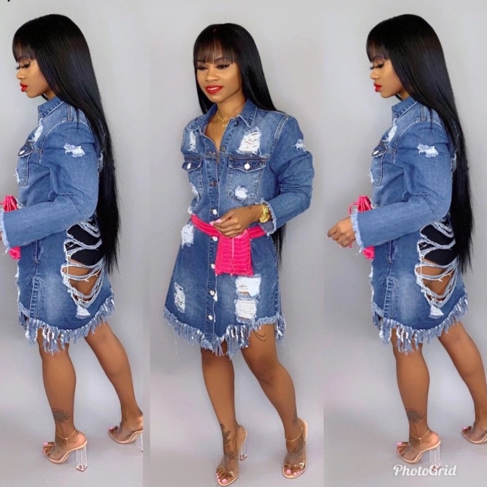 Distressed denim jacket or dress